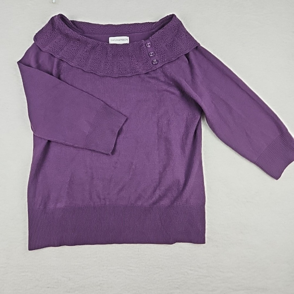 Sag Harbor Amathyst Womens Cowl Neck Off Shoulder Pullover Sweater XL Med Sleeve